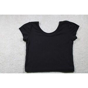 Weekend Soul Shirt Womens Small Black Ribbed Short Sleeve Crop Top‎ Stretchy Tee